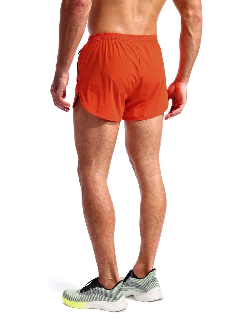 Pudolla Menâ€™s Running Shorts 3 Inch Quick Dry Gym Athletic Workout Shorts for Men with Zipper Pockets(Orange Red Large) - Image 4